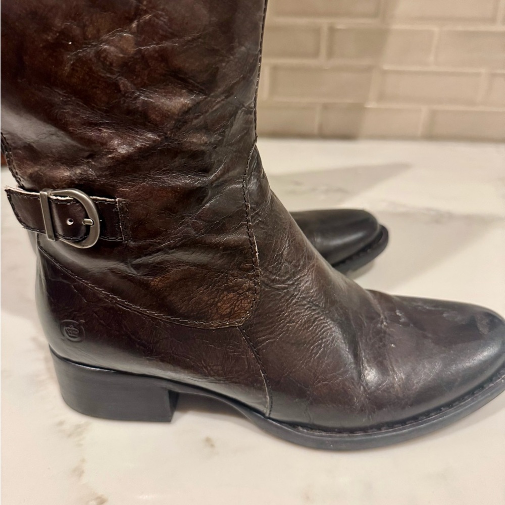 Born Wide Calf Brown Riding Boots with Buckle Details 8M